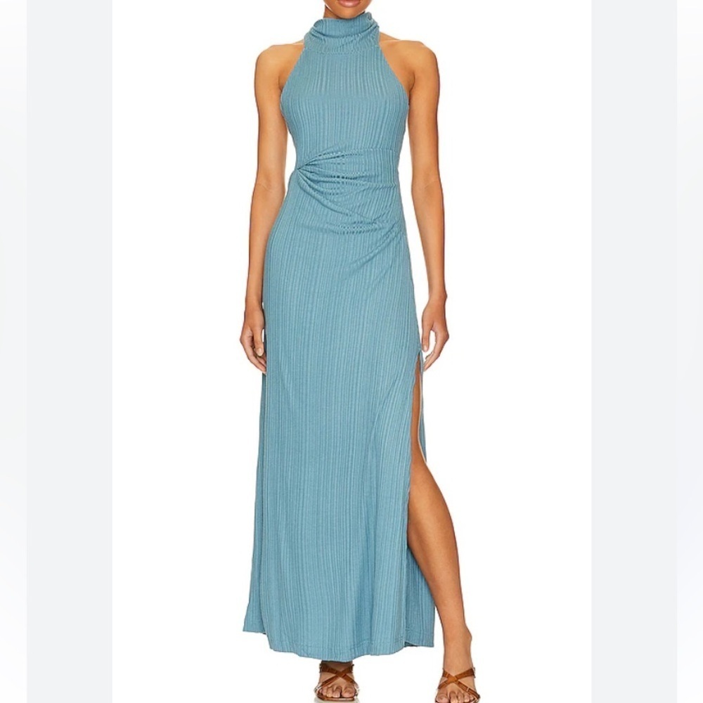NWOT Free People Athea maxi dress Ancient Turquoise ribbed high-neck Sz XS
